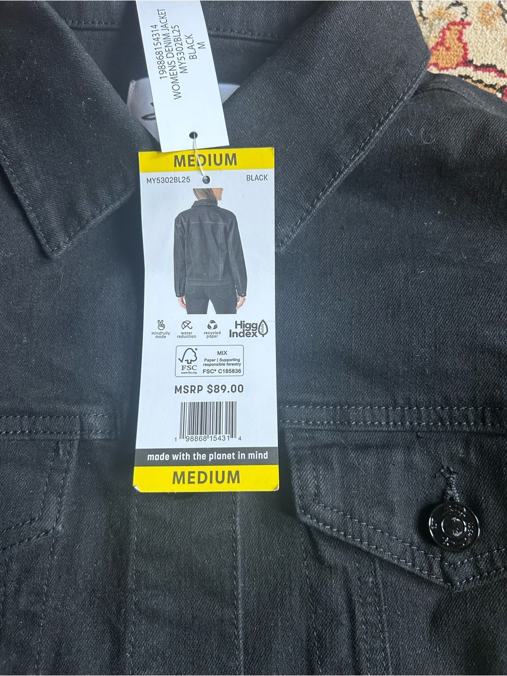 Seven7 Women’s Black Denim Jacket Medium Button Front Stretch NWT MSRP $89 - Picture 2 of 4